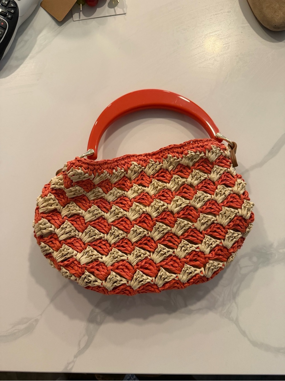 a new day Orange and Cream Woven Mini Bag with Orange Handle